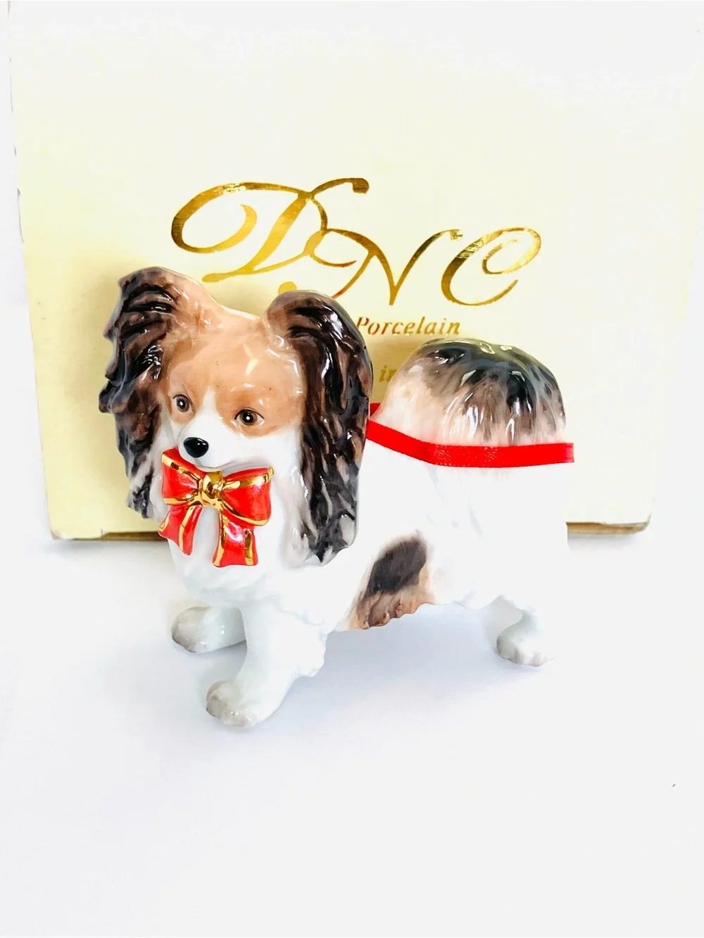 DNC Ceramic Papillion Dog Christmas Ornament 2.5in Tall